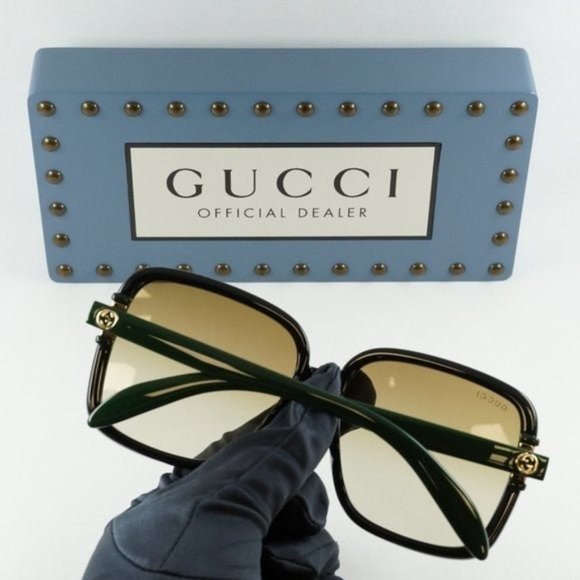 FINAL PRICE NEW GUCCI GG1066S 003 BLACK GREEN BROWN SQUARE WOMENS SUNGLA… - Picture 5 of 12